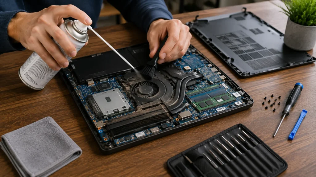 how to clean laptop fan by opening the laptop